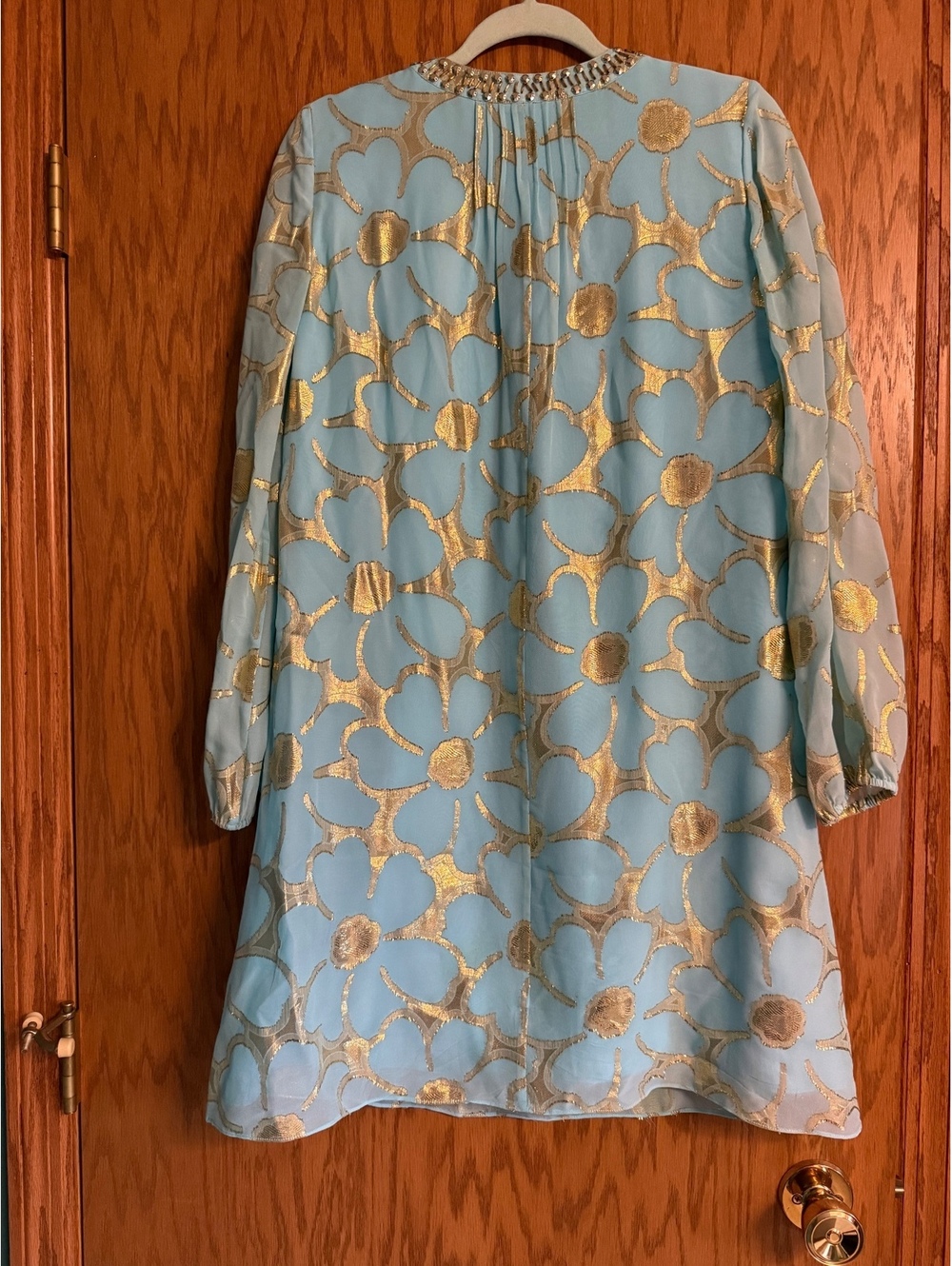 LILLY PULITZER Colby Tunic Dress Blue Silk Gold SIZE 4 - Picture 3 of 5